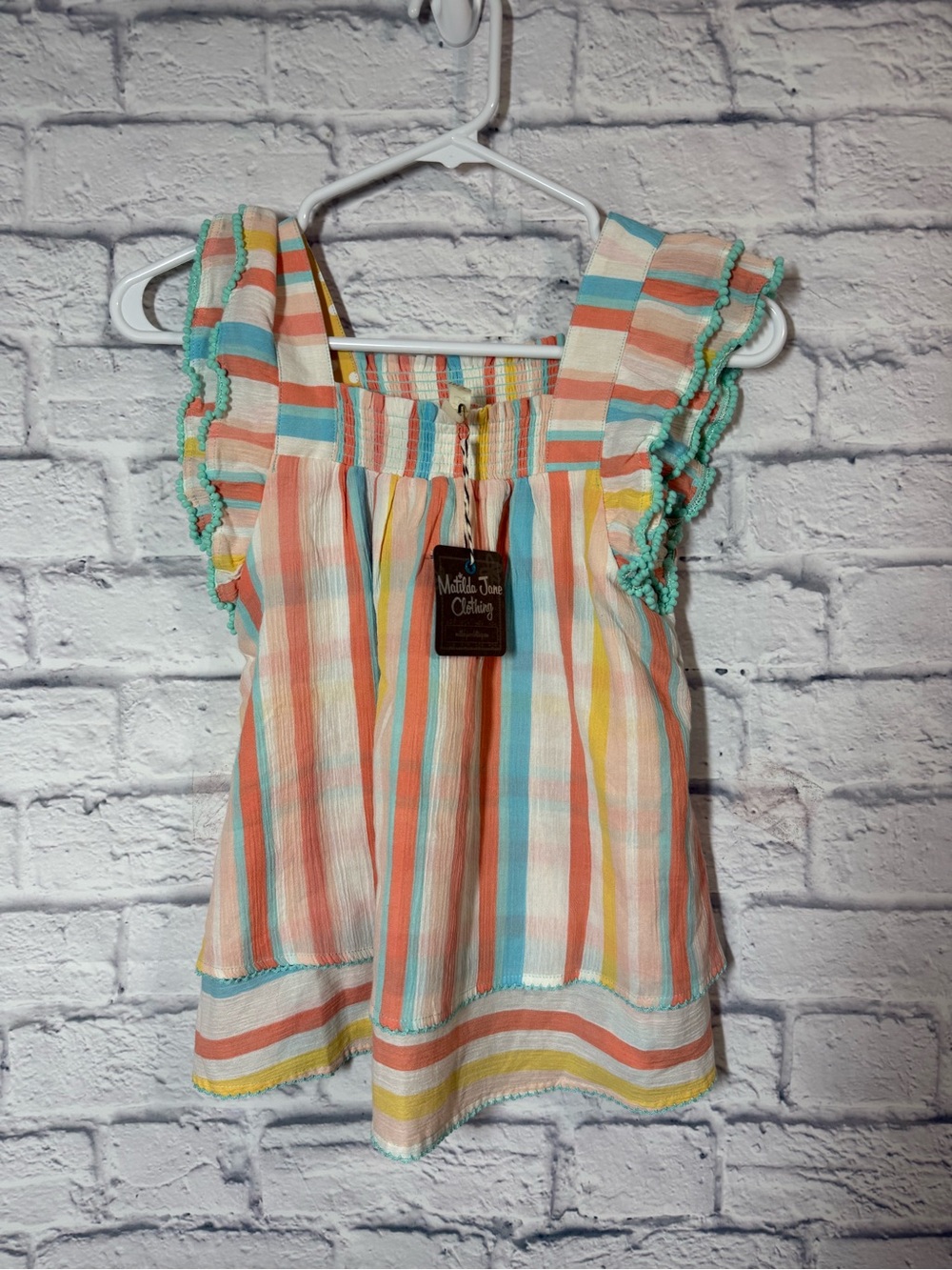 Matilda Jane NWT Pastel Multi-Stripe Ruffled Tank Top, sz 8